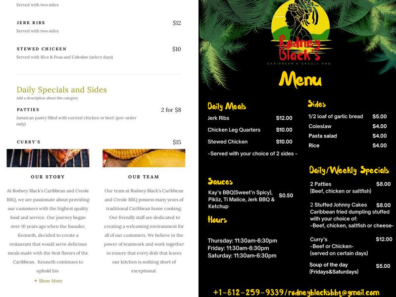 Rodney Blacks BBQ Menu