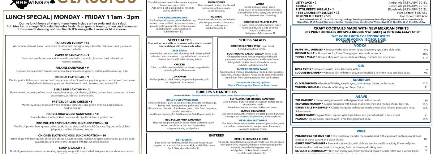 Bosque Brewing Co. West Menu