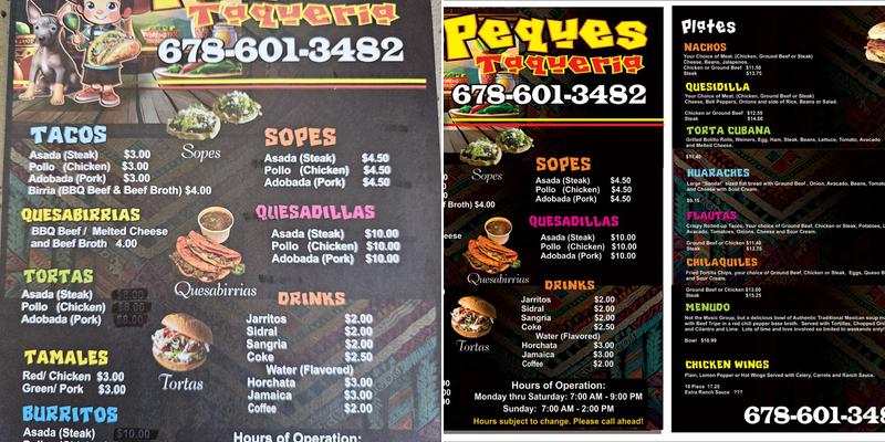 Peques Taqueria Menu