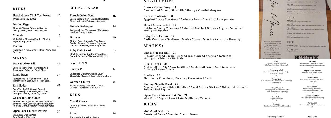 Prospector Menu