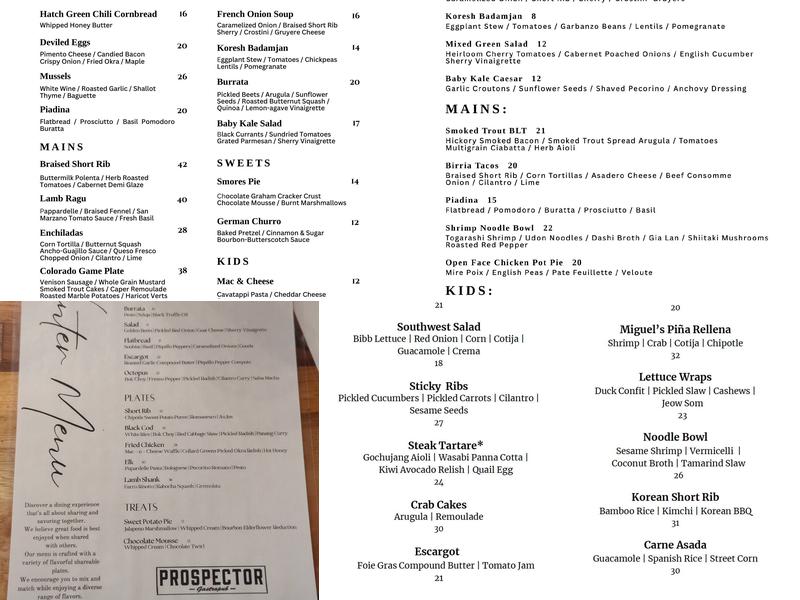 Prospector Menu