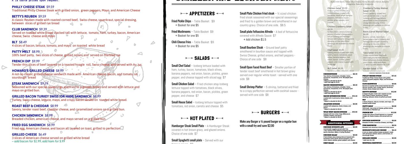 Betty’s Cafe Menu