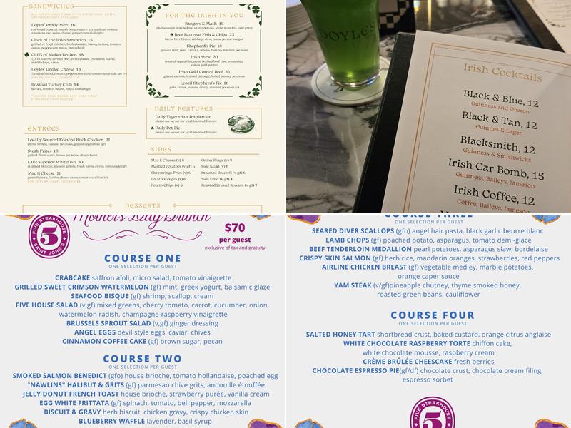 Doyles Irish Pub Menu