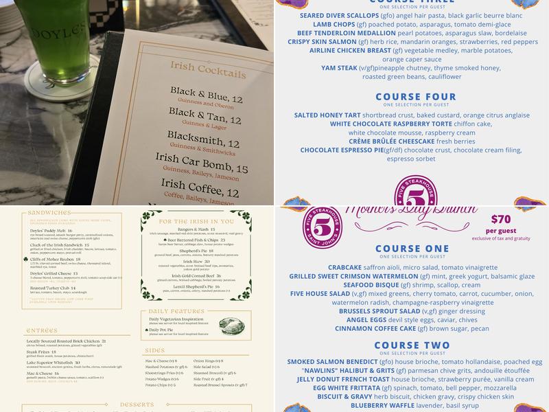 Doyles Irish Pub Menu