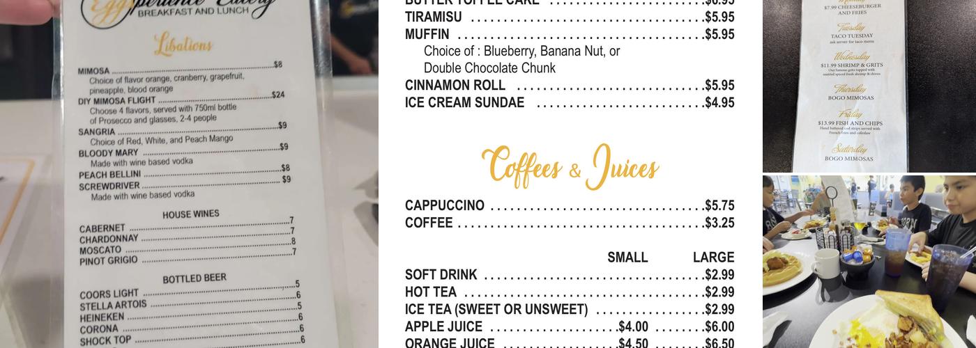 Eggsperience Eatery Menu