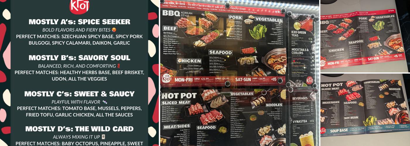 KPOT Korean BBQ & Hot Pot Menu