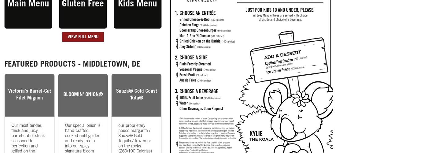 Outback Steakhouse Menu