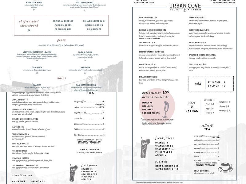 Urban Cove Society and Kitchen Menu