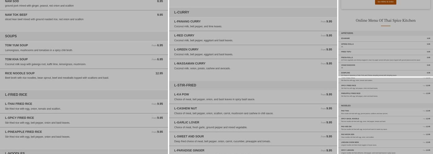 Thai Spice Kitchen Menu