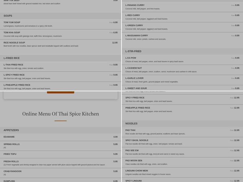 Thai Spice Kitchen Menu