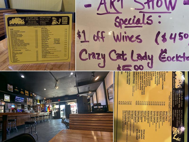 Booby's Bar and Sandwich Menu