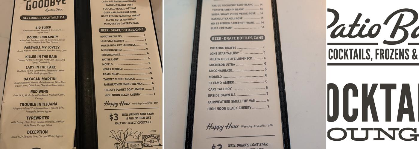 The Long Goodbye Menu