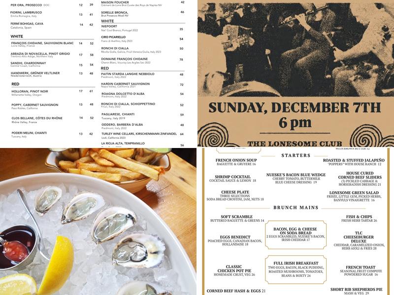 The Lonesome Club Menu