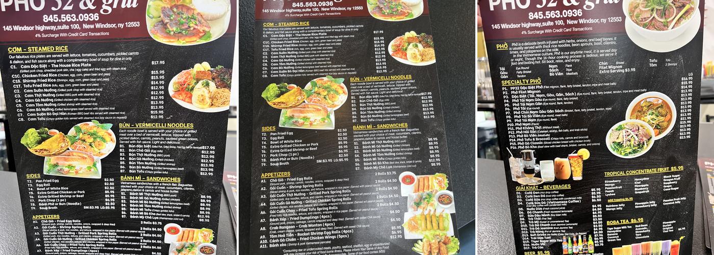Pho 32 & Grill Menu