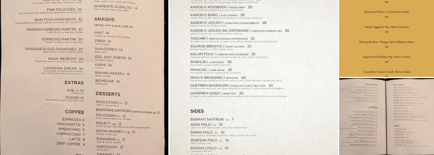 Darvish Kitchen Menu