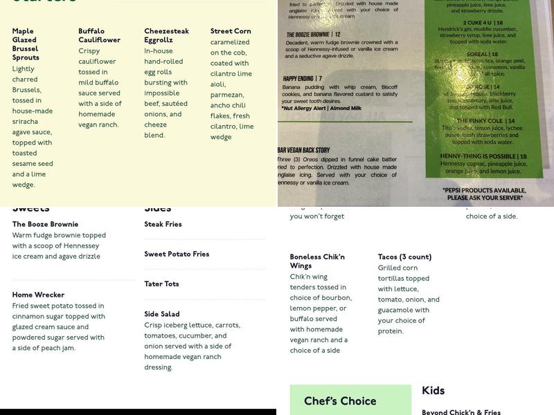 Bar Vegan Menu