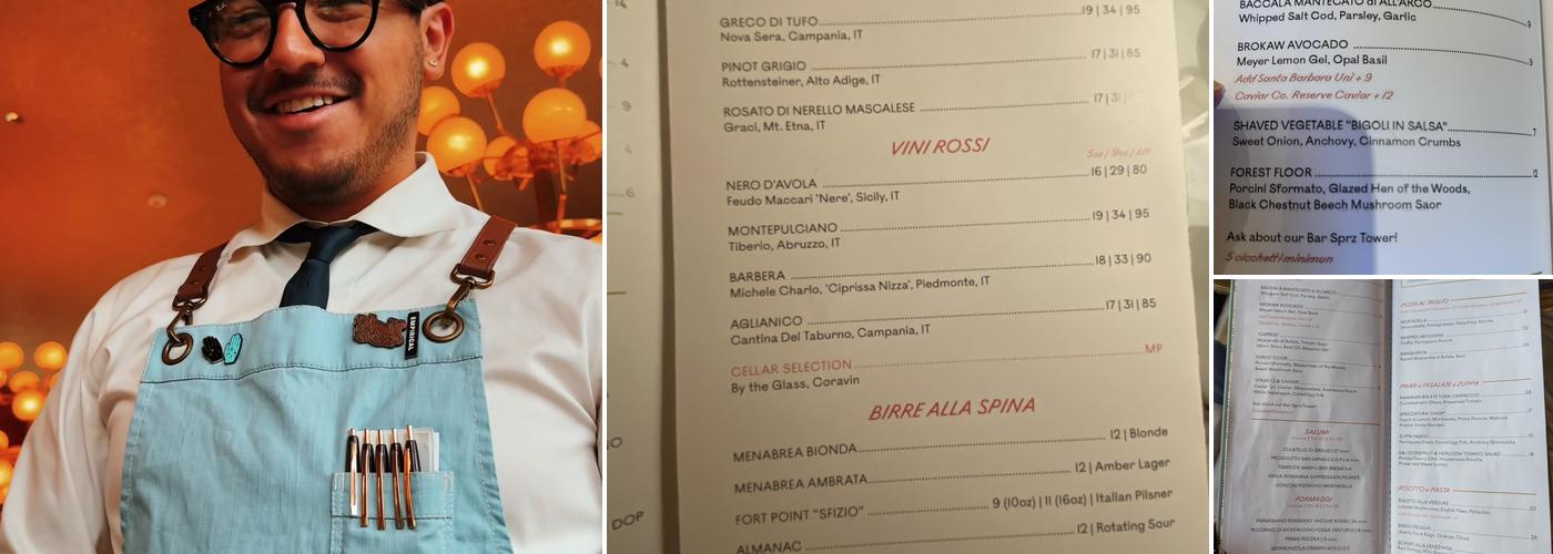 Bar Sprezzatura Menu