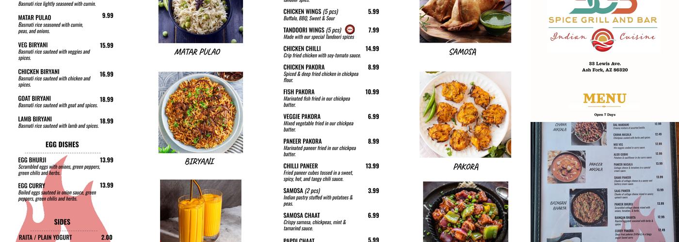 Spice Grill & Bar Menu