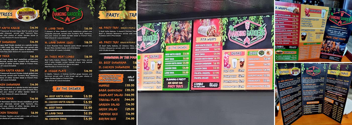 Hanging Gardens Mediterranean Food Menu