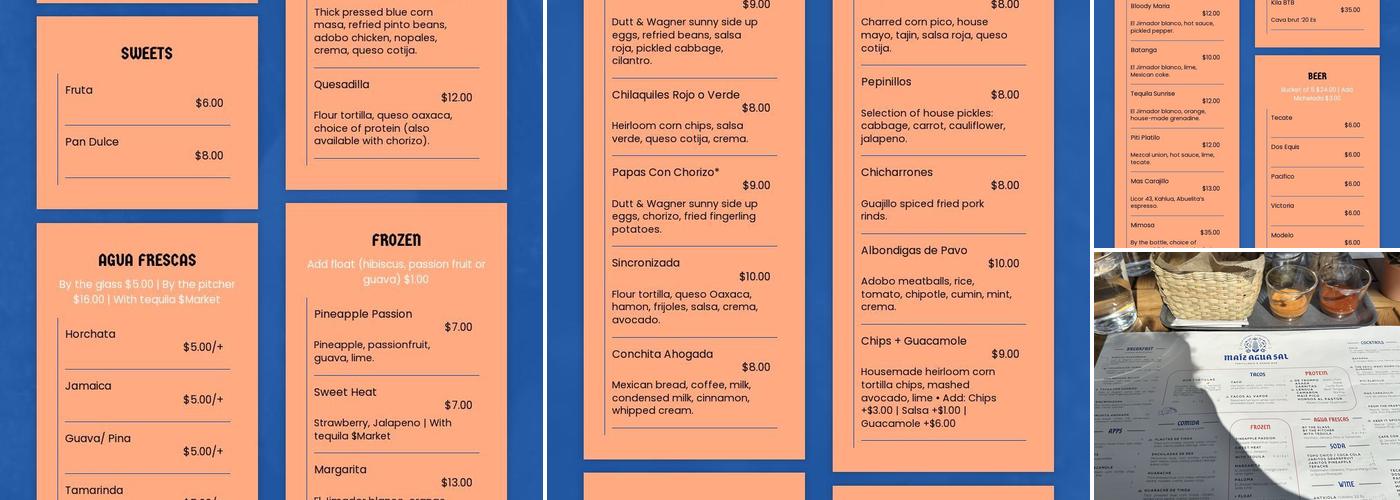 Maiz Agua Sal Menu