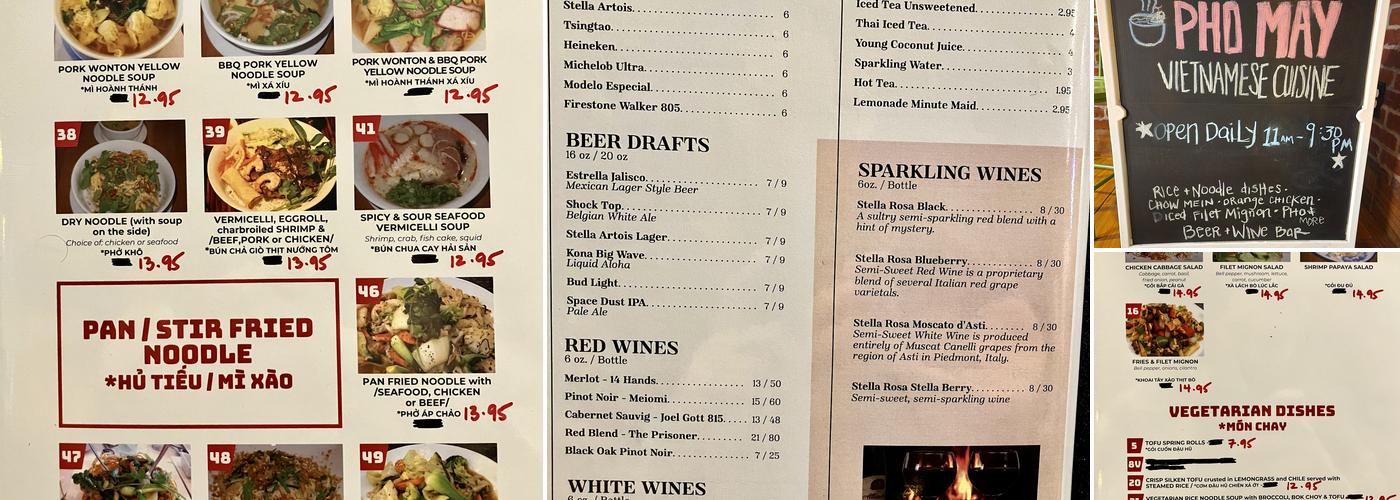 Pho May Menu