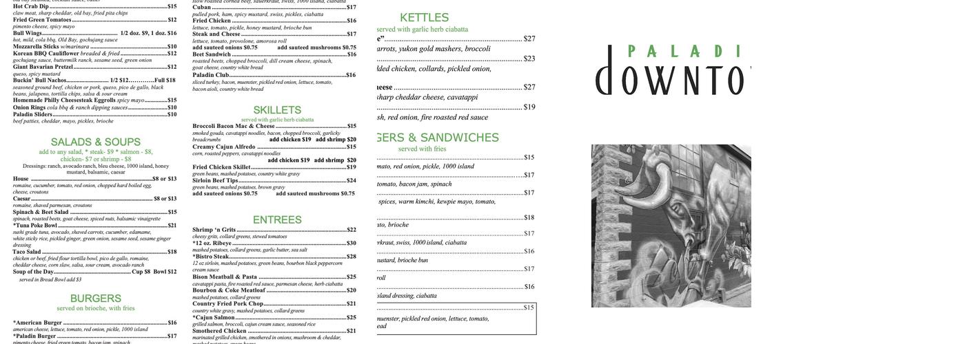 Paladin Downtown Menu
