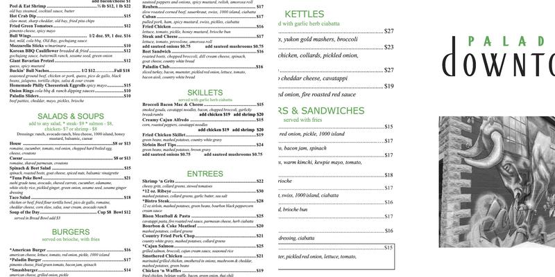 Paladin Downtown Menu