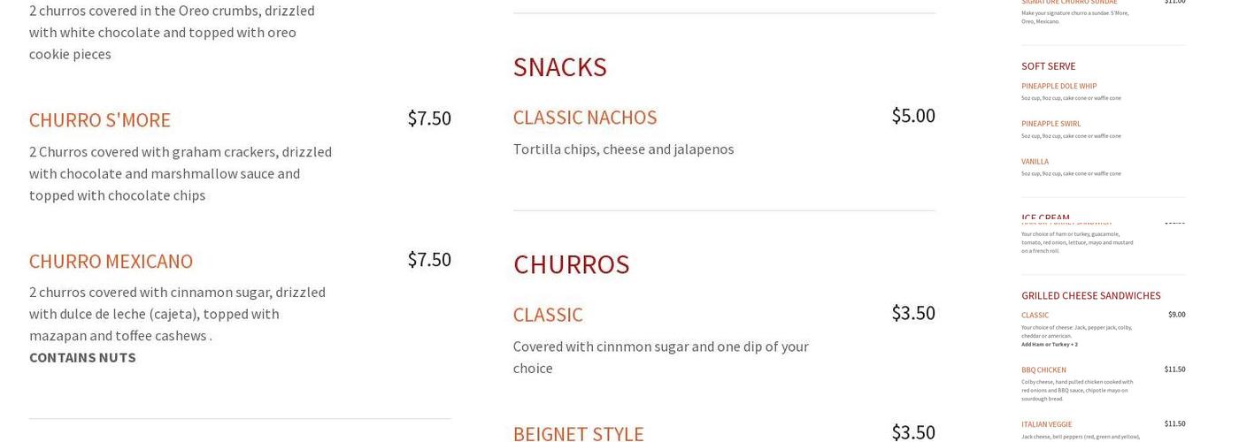 Churro Rush Menu
