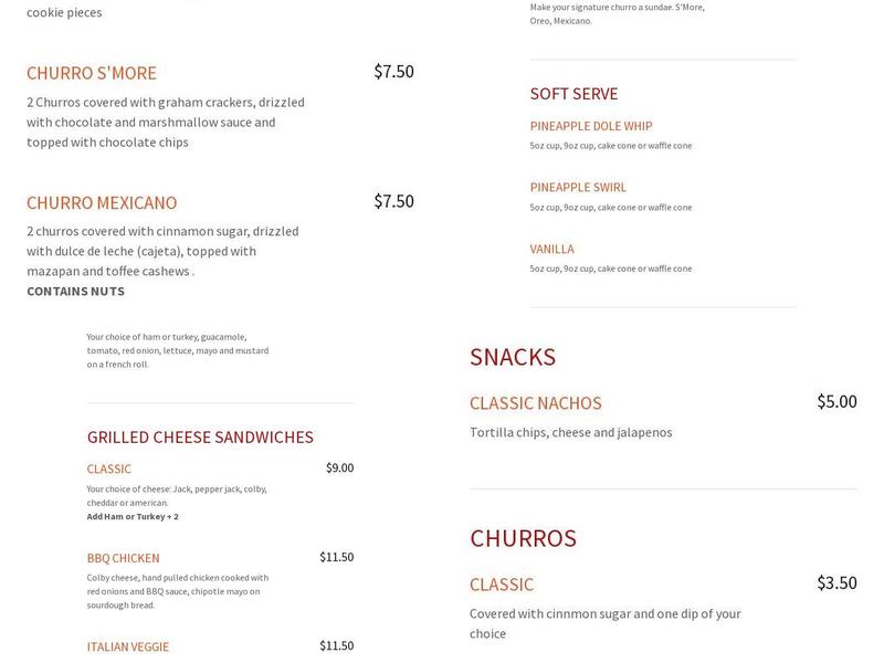 Churro Rush Menu