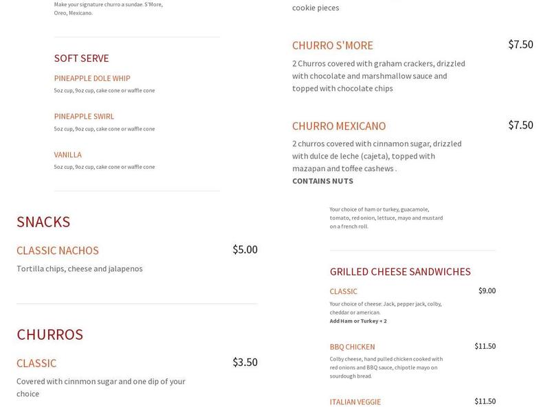 Churro Rush Menu