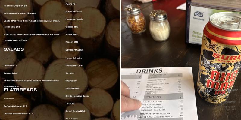 Continental Divide Brew Pub Menu