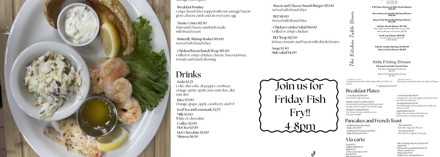 The Kitchen Table Diner Menu