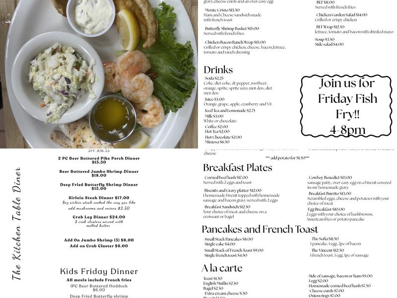The Kitchen Table Diner Menu