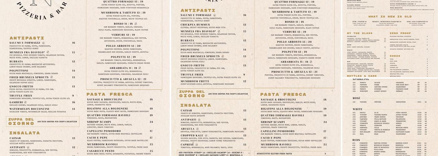 Napoletana Pizzeria and Bar Menu
