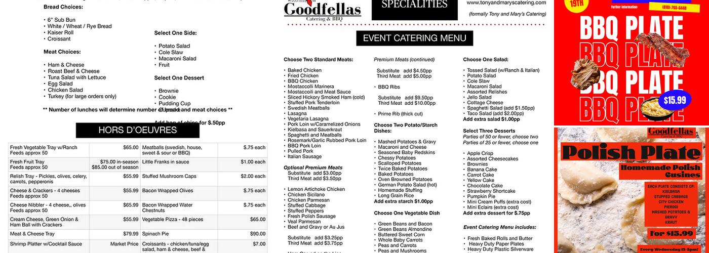 Goodfellas catering and BBQ Menu