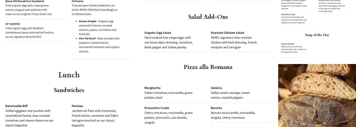 Wave Hill Breads Topi’s Artisan Bakery Menu