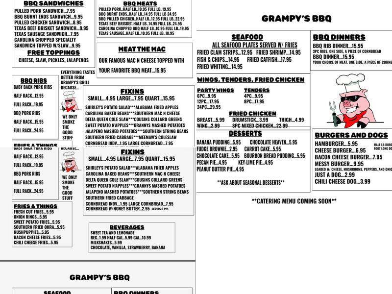 Grampys BBQ, LLC Menu