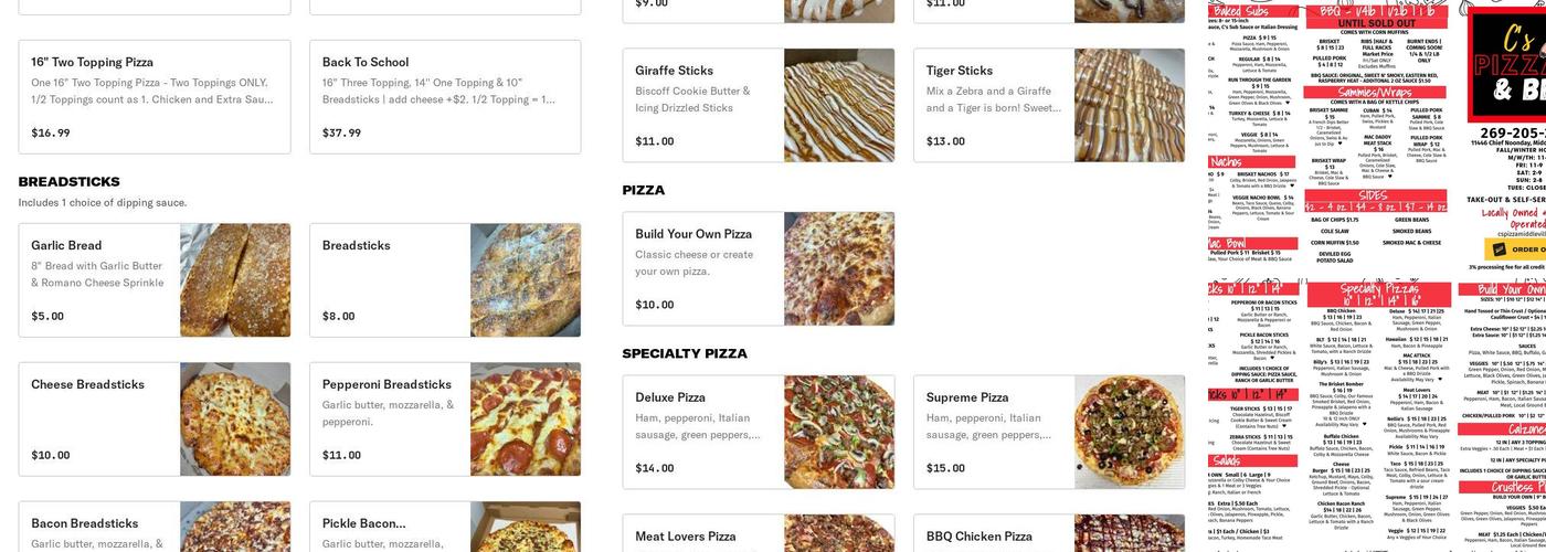 C’s Pizza Menu