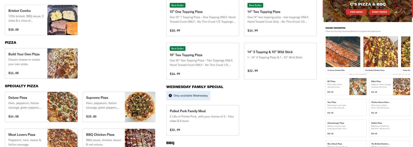 C’s Pizza Menu