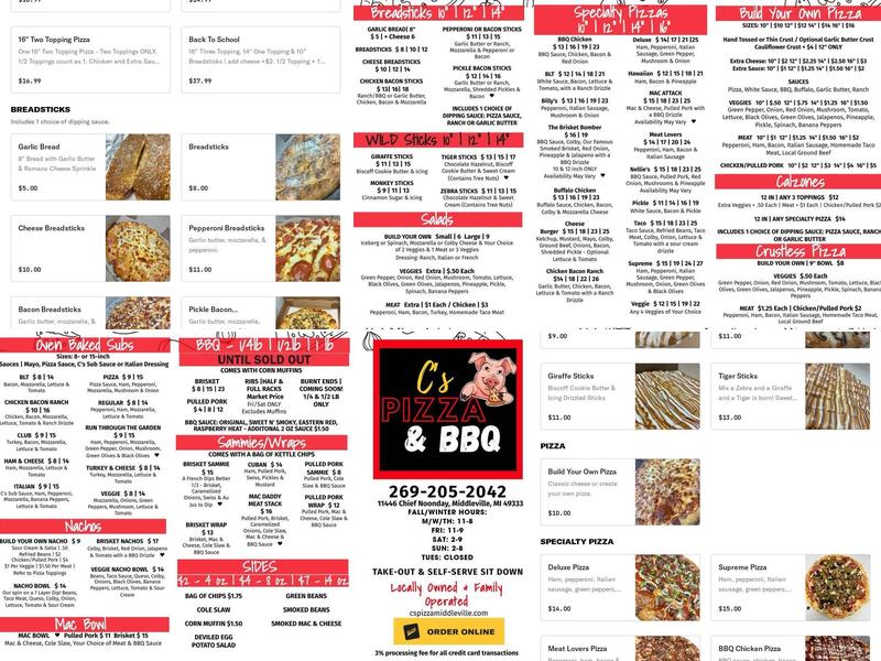 C’s Pizza Menu