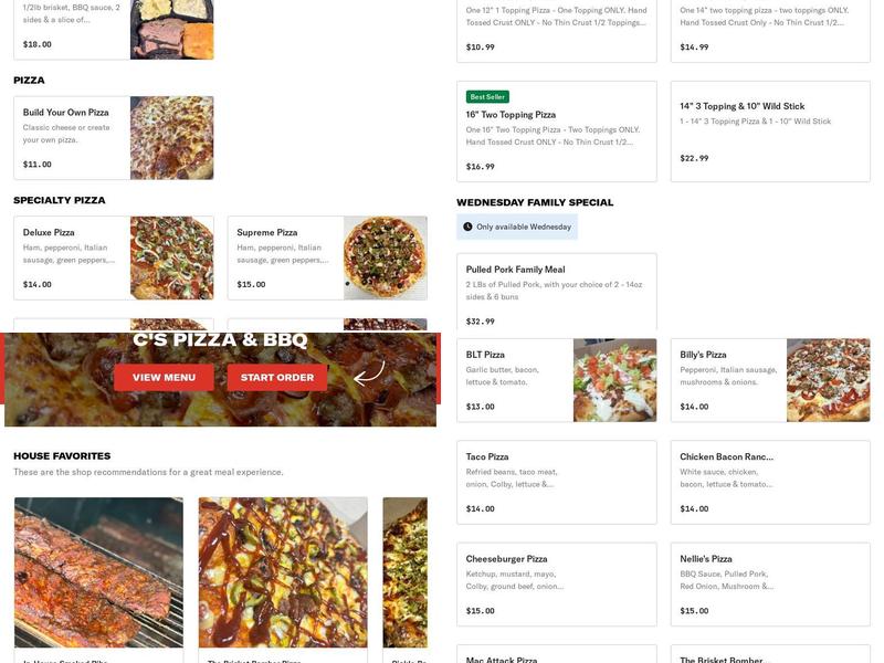 C’s Pizza Menu
