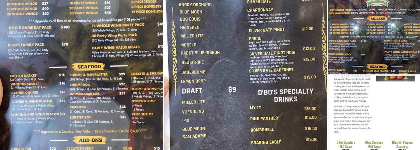 D'bo's Daiquiris, Wings, & Seafood - Jacksonville Menu