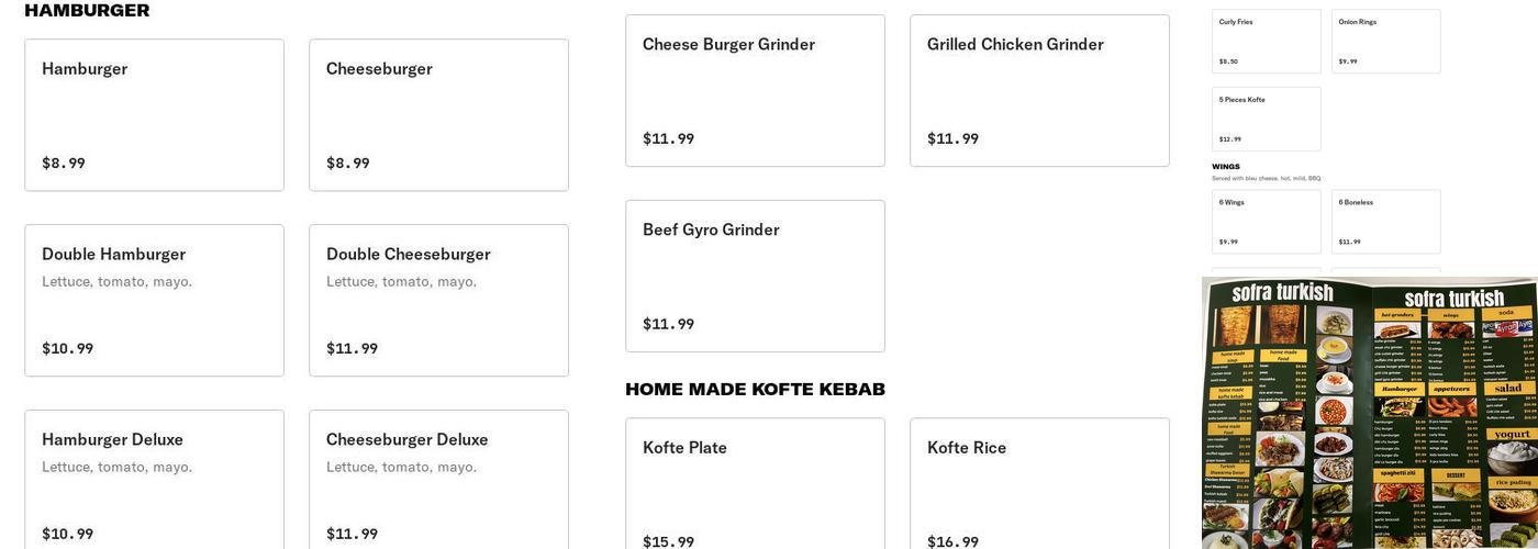 SOFRA TURKISH MEDITERRANEAN GRILL Menu