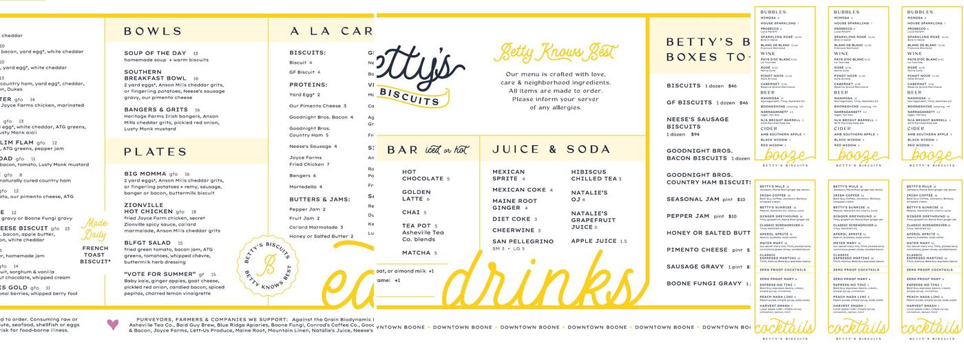 Betty's Biscuits Menu