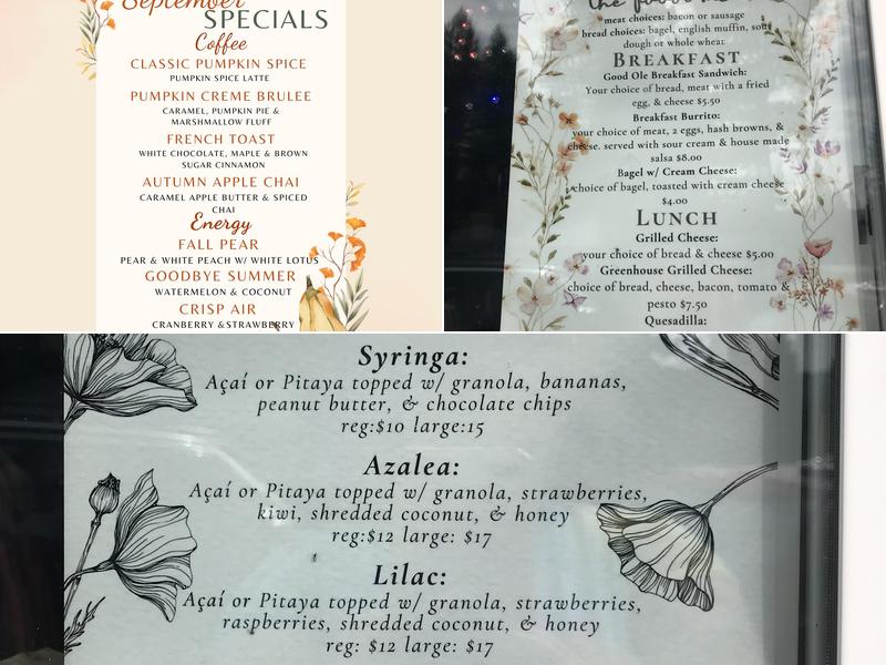 Greenhouse Coffee Co. Menu