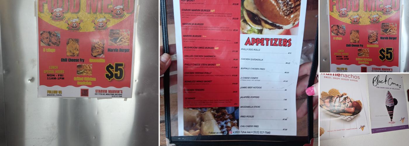 Starvin Marvin’s Menu