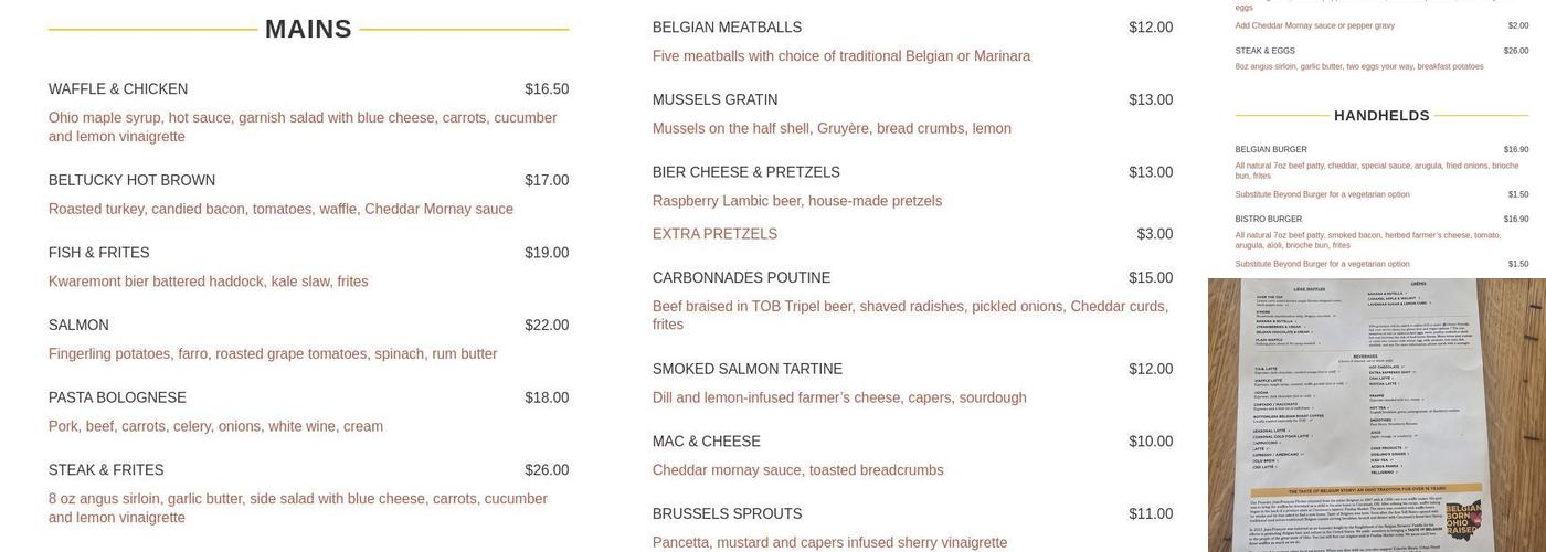 Taste of Belgium - Austin Landing Menu