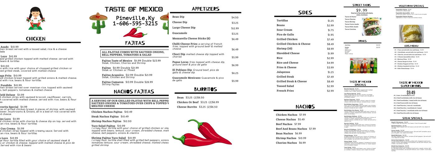 Taste Of Mexico Menu