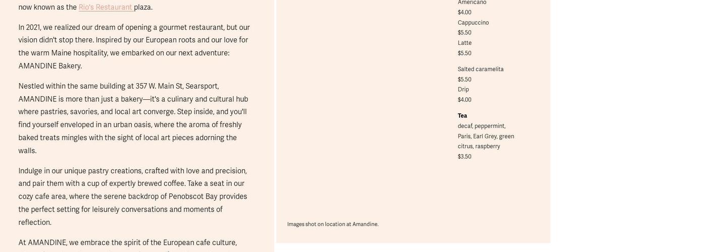 Amandine Bakery Menu