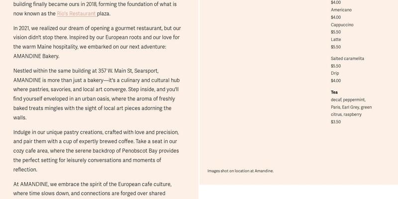 Amandine Bakery Menu